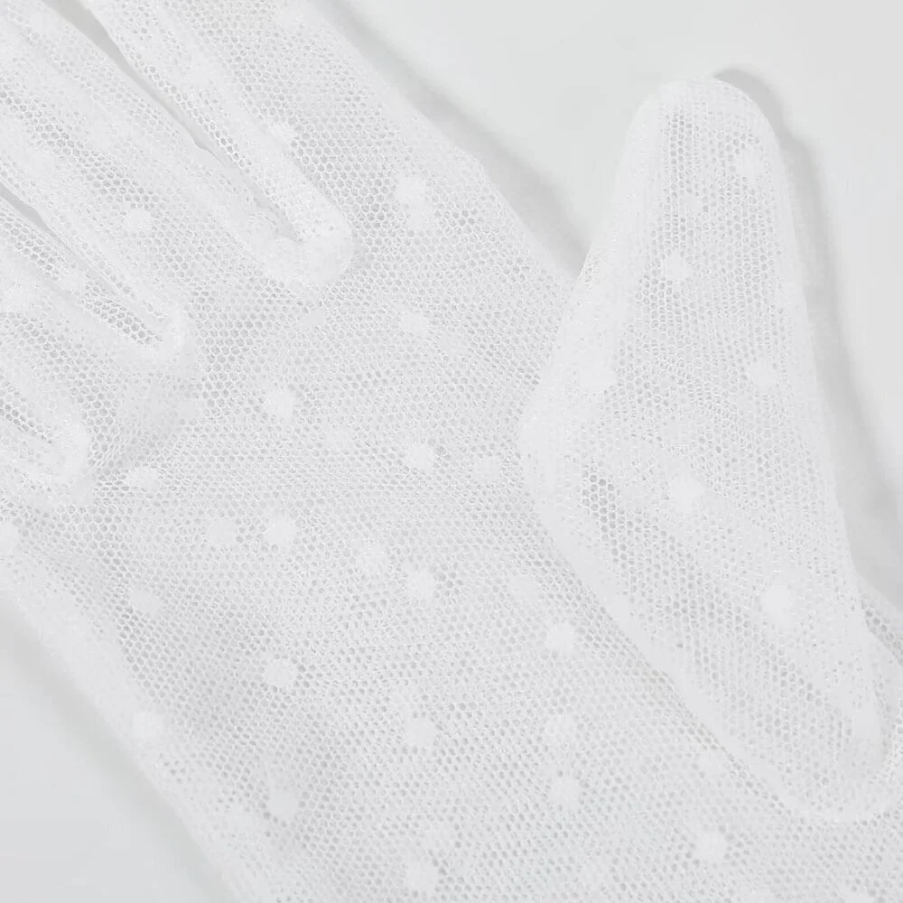 Women's Lvory 01 Short Floral Lace Gloves Sheer Mesh Bridal Wedding Party Prom